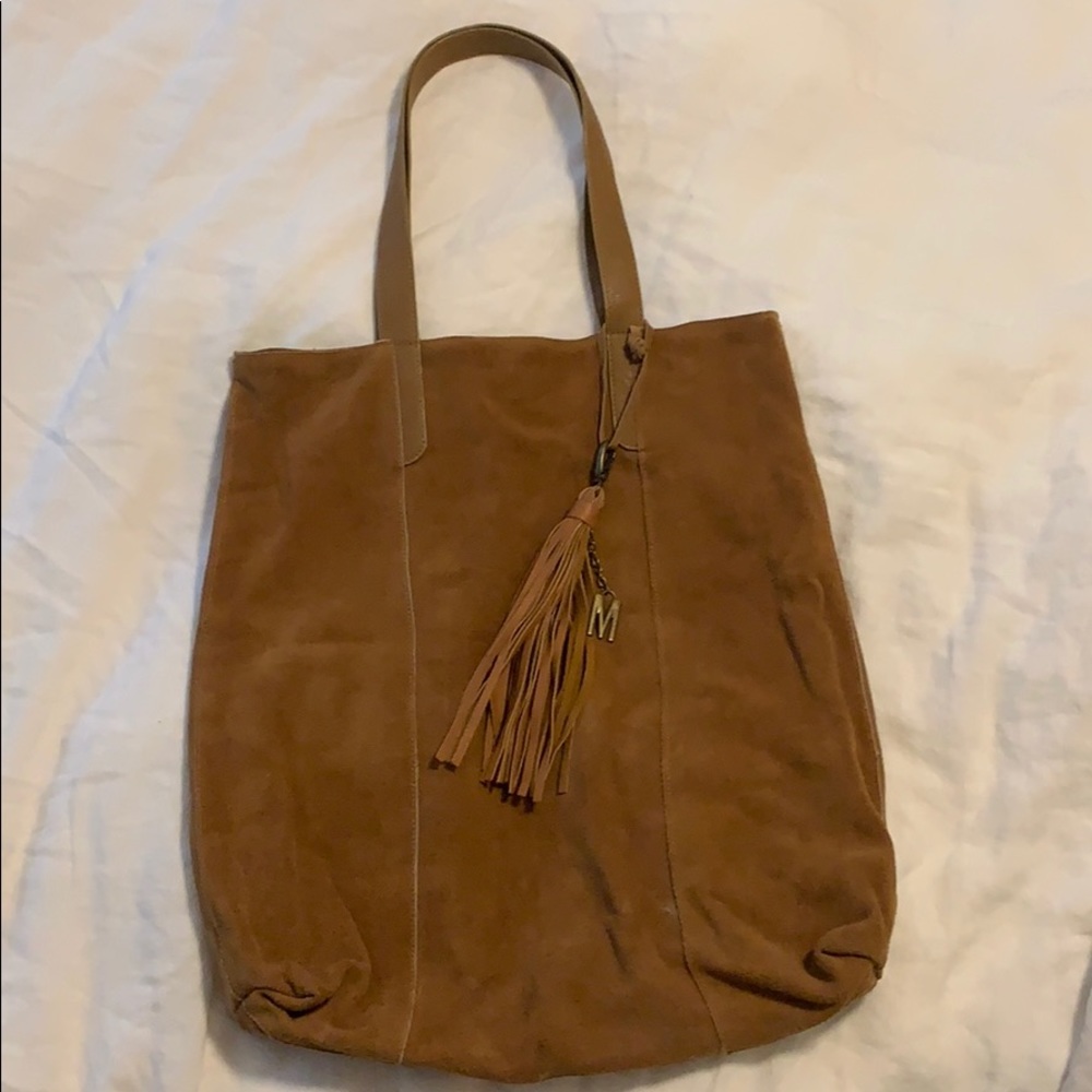 Faux Suede Large Tote with Tassel